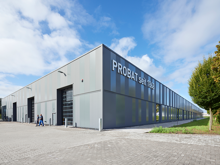 The new PROBAT GO building Large gray building with PROBAT logo