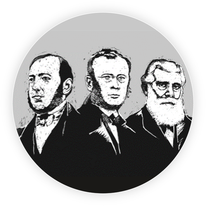 The three founders of PROBAT: Alex van Gülpen, Johann Heinrich Lensing & Theodor von Gimborn Drawing of the three founders of PROBAT: The three founders of PROBAT: Alex van Gülpen, Johann Heinrich Lensing & Theodor von Gimborn